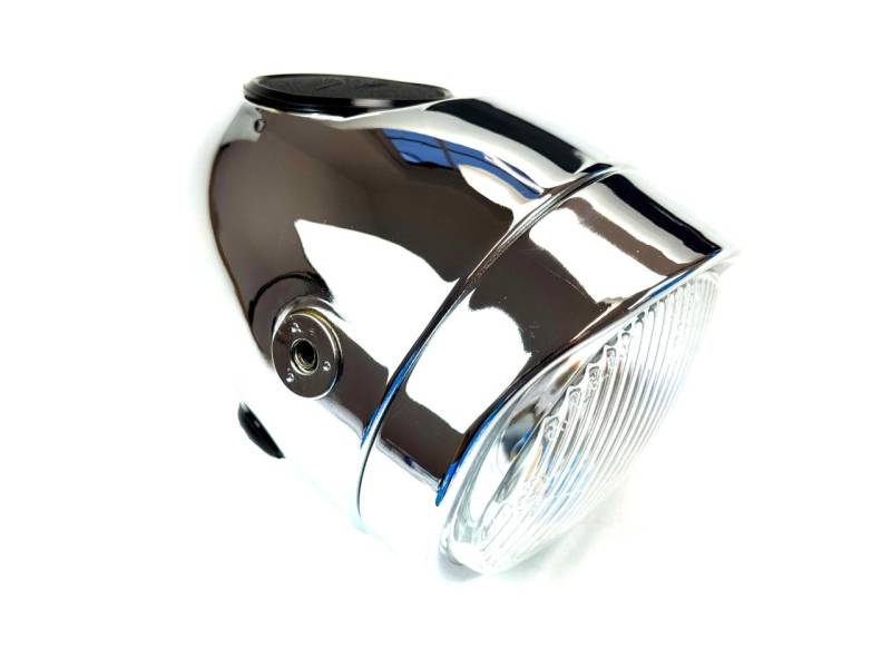 HQ Eierlampe chrom Scheinwerfer mit Loch f. Tachoeinbau Puch Maxi N KTM Rixe DKW von NTS