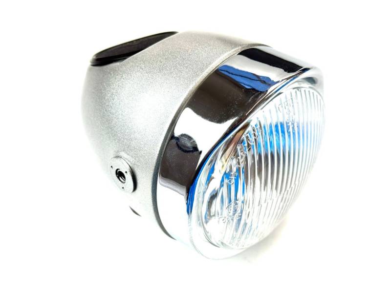 HQ Eierlampe silber Scheinwerfer mit Loch f Tachoeinbau Puch Maxi N Hercules L50 von BOOL-tec