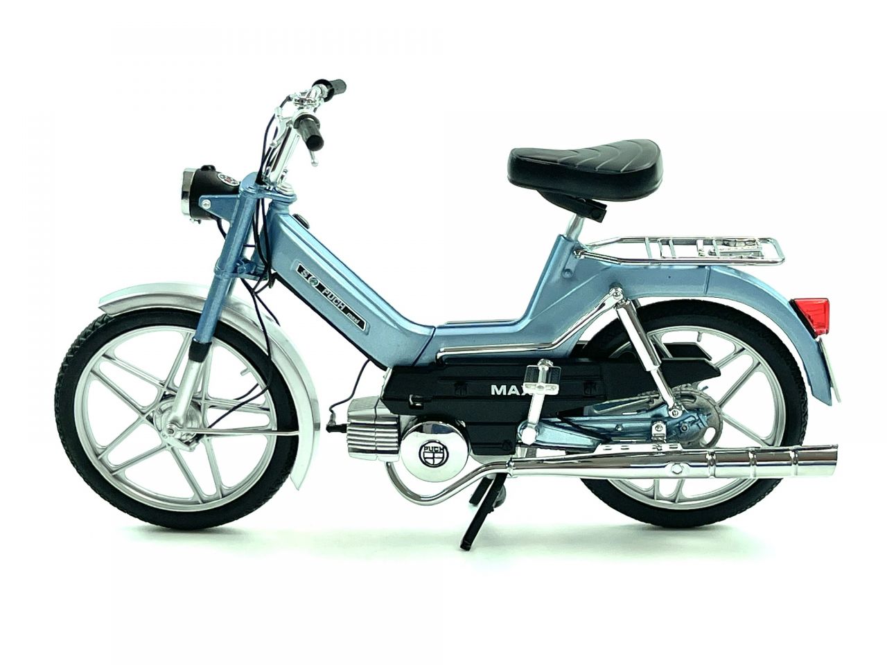 Mofa Modell Maßstab 1:10 PUCH Maxi S hellblau-metallic von 50cc Legends Moped von BOOL-tec