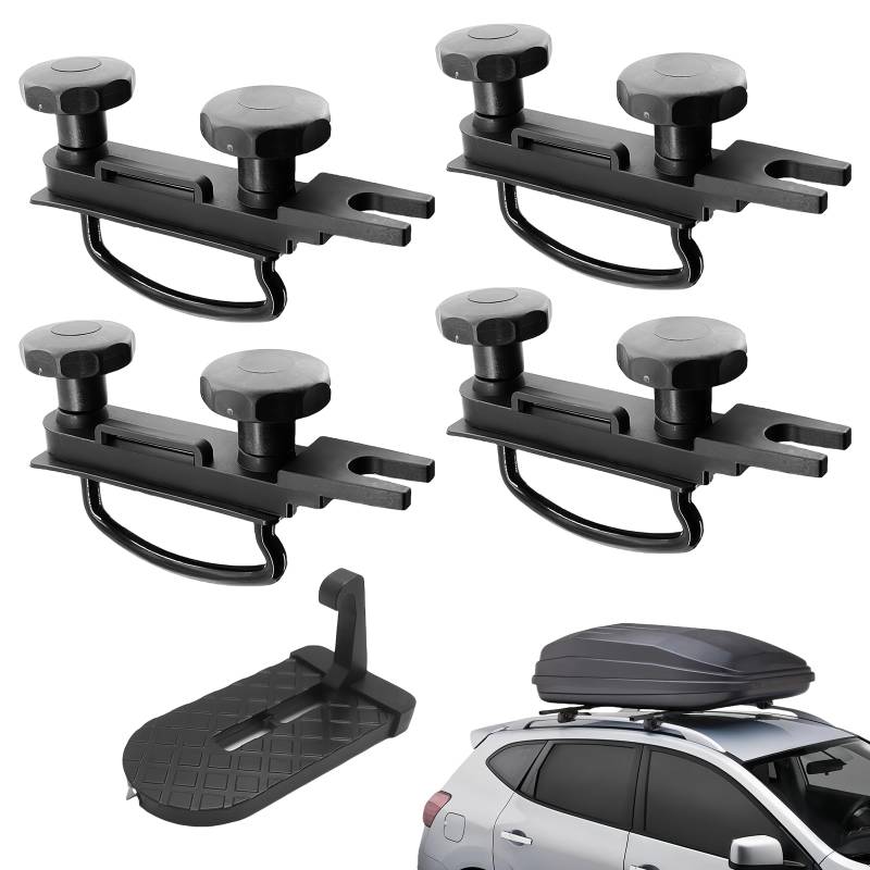 4 Stück Dachbox Befestigung U Bügel mit Auto Pedal Türstufe, Dachbox Halterung Befestigung mit 8 Schwere Kontermuttern 2 Bandagen, U-Schrauben Schellen 86mm, Auto Van Montage Fitting Kit für SUV/RV von BORDEAG