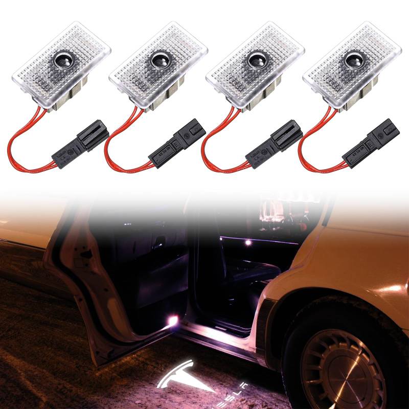 Autotür Led Licht Logo Projektor, 4 Stück Projektolicht Willkommenslicht für Model 3/ Y/S/X, Autotür Led Projektor Licht, Tesla Logo Einstiegsbeleuchtung LED Autotür Türbeleuchtung, Logo Projektor von BORDEAG