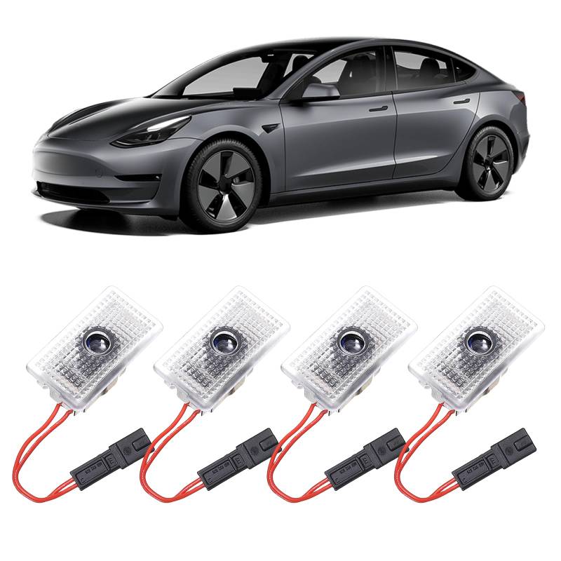 Autotür Led Licht Logo Projektor, 4 Stück Projektolicht Willkommenslicht für Tesla Model 3/ Y/S/X, Tesla Logo Einstiegsbeleuchtung LED Autotür Türbeleuchtung, Autotür Licht Projektor Türbeleuchtung von BORDEAG