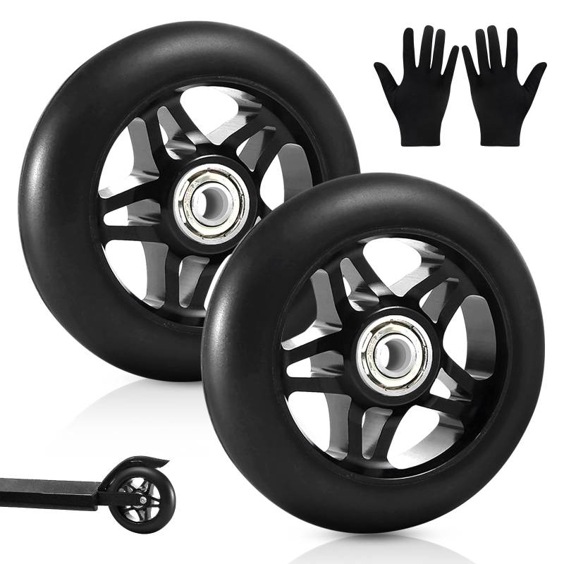 Stunt Scooter Rollen 100 mm, 2 Stück Scooter Ersatzräder, Scooter Räder mit ABEC, 9 Lager Aluminium Speichenkern für Rollert-Scooter Schaukelautos Extreme Autos von BORDEAG