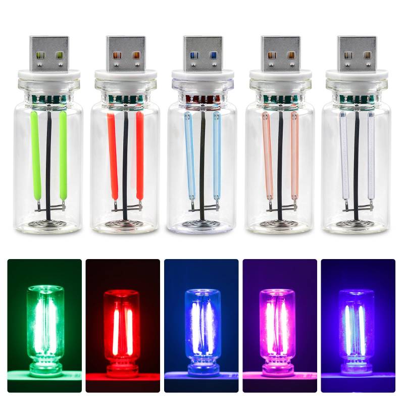 USB Auto LED Innenbeleuchtung, 5 Stück LED Ambientebeleuchtung Auto, Plug-in USB Automotive Interface Nachtlampen, Kreative Glasflasche USB-Lampe, Touch Umgebungslicht für Laptop Power Bank, 5V von BORDEAG
