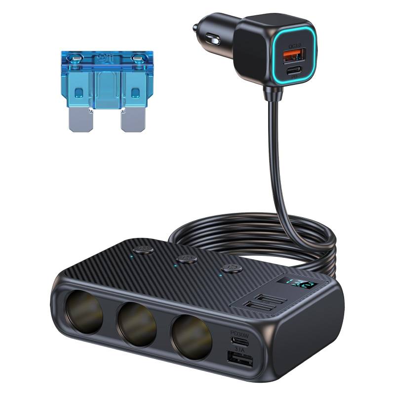 Zigarettenanzünder Verteiler, 171 W 9 IN 1 Auto Kfz Ladegerät Adapter, Zigarettenanzünder USB 3 Fach 12v/24v, Kfz Zigarettenanzünder Adapter, Auto Ladegerät Adapter, 3 Steckdosen 4 USB Anschlüsse von BORDEAG