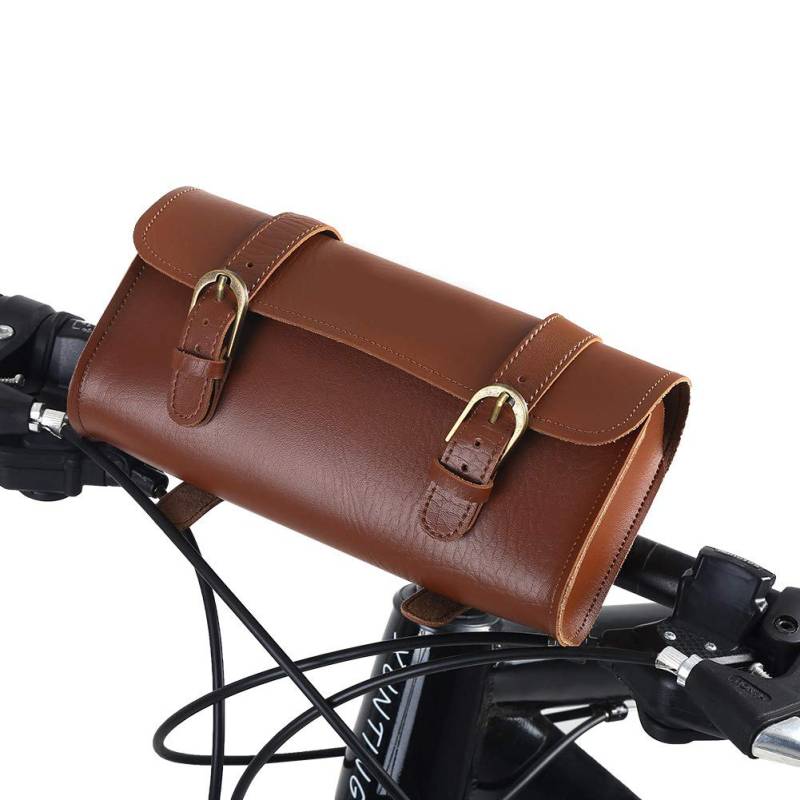 BOROCO Fahrradtasche,Rahmentasche Fahrrad Im Retro-Stil Kunstleder,Braun Fahrradtaschen für Ebike,Mountainbike (22.2x9.8x6cm) von BOROCO