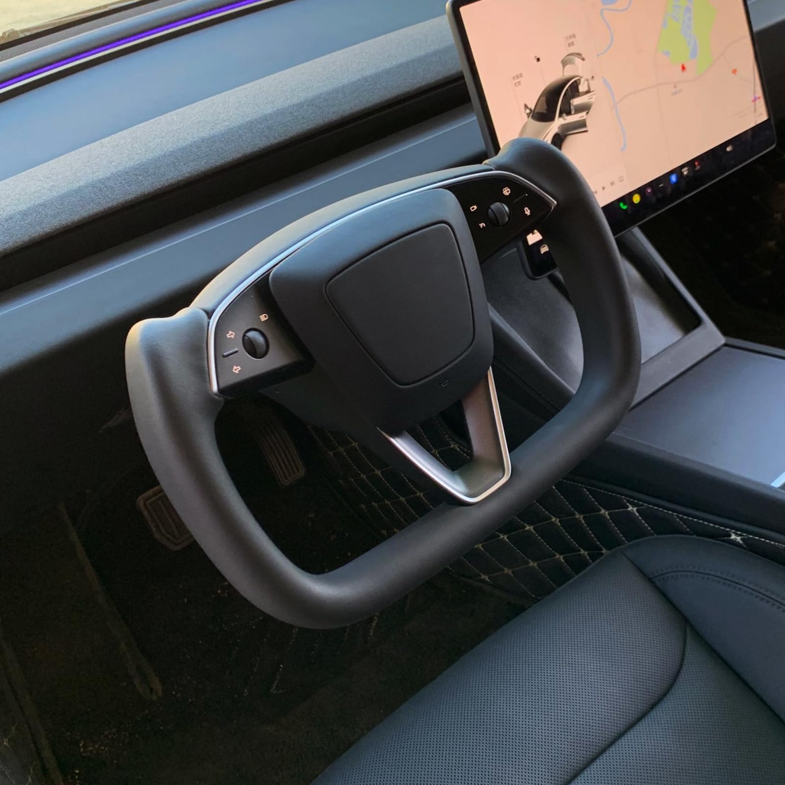 BOROCO Tesla Yoke Rennlenkrad, Modifiziertes Lenkrad Mit Heizfunktion, Personalisiertes Schwarzes Leder Modifiziertes Lenkrad für TesIa Model 3 und Model Y BOROCO Tesla Yoke Rennlenkrad, Modifiziertes Lenkrad Mit Heizfunktion, Personalisiertes Schwarzes Leder Modifiziertes Lenkrad für TesIa Model 3 und Model Y von BOROCO
