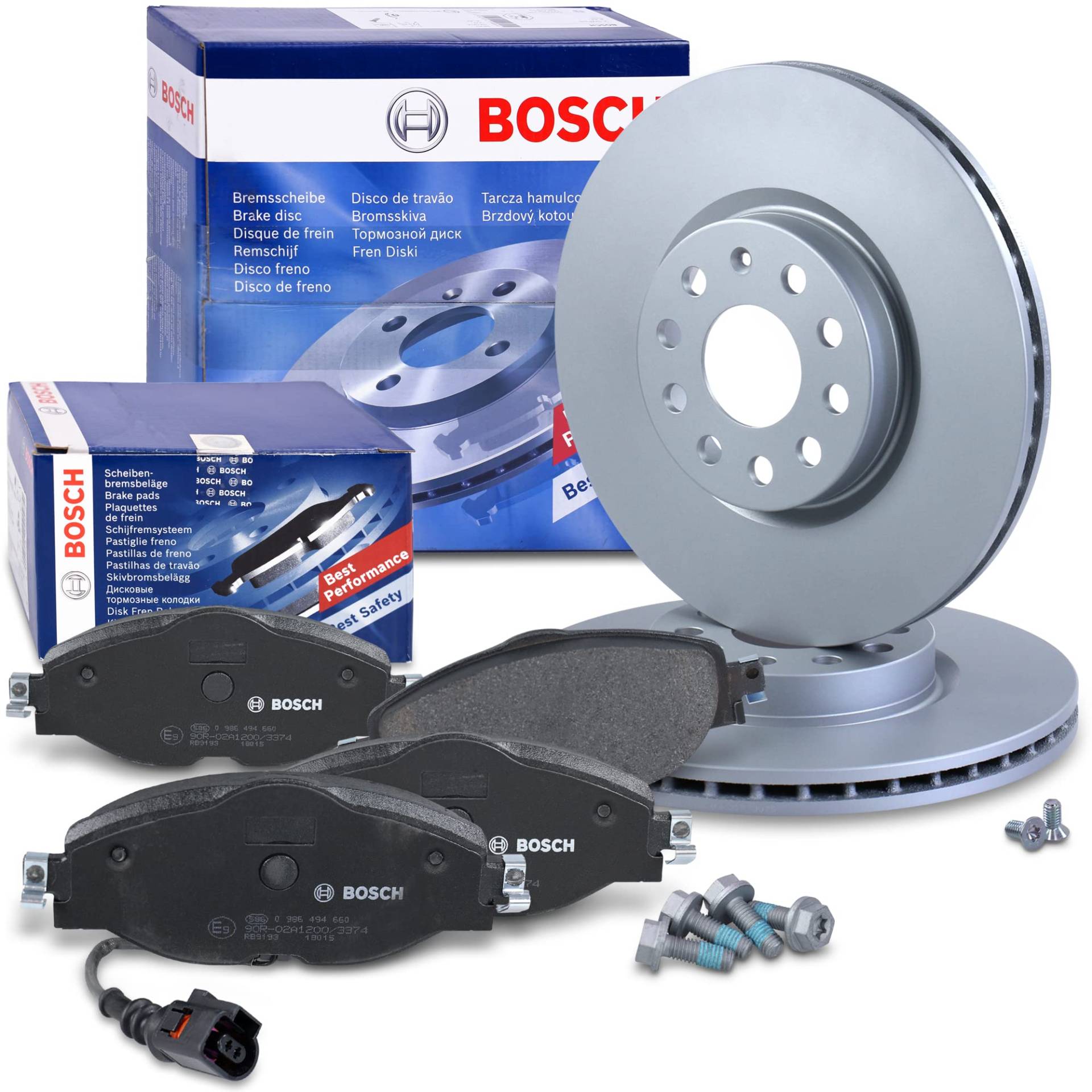 Bosch Bremsenset Vorderachse inkl. Bremsscheiben Vorne Ø 312 mm Belüftet und Bremsbeläge Vorne + Verschleißkontakt von BOSCH Bundle