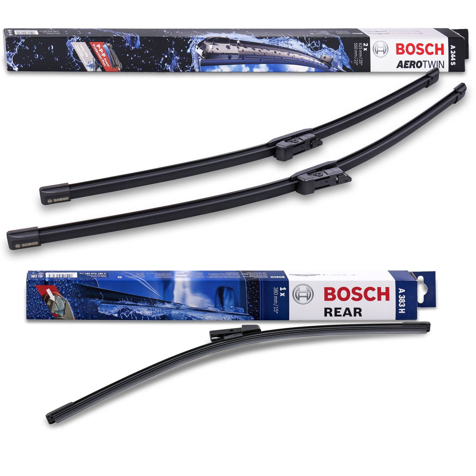 Bosch Scheibenwischer Heckwischer Vorne + Hinten, A244S + A383H, Wischer Scheibenwischerblätter Set für Frontscheibe und Heckscheibe von BOSCH bundle