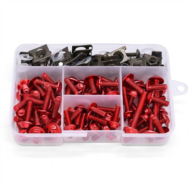 Motorrad Schrauben Set Für H-onda CR85R CR125R CR250R CRM250R CRF150R CRF450R CRF250X Motorrad-Vollverkleidungsschraubensatz Schrauben Befestigungsclips Schraubenmuttern(Red) von BOSDF