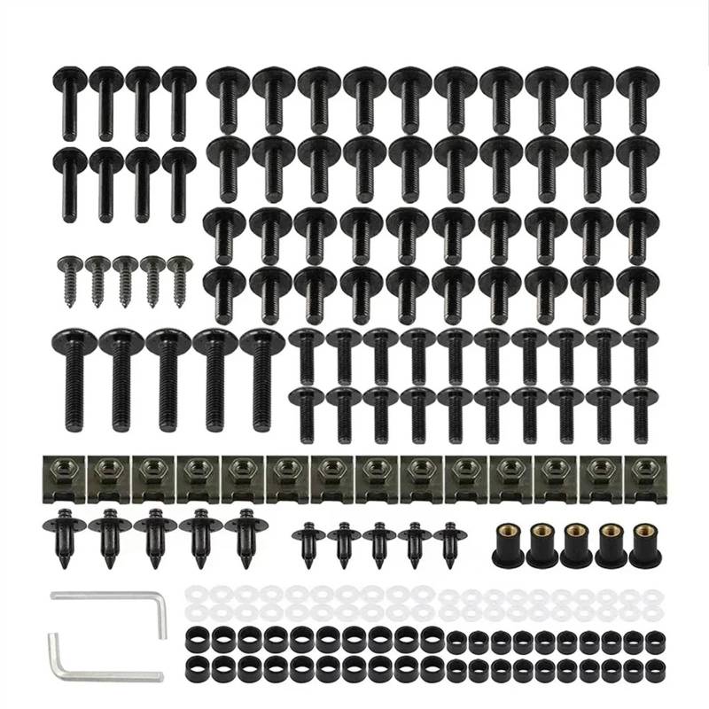 Motorrad Schrauben Set Für Motorradzubehör 8 Farben 195 Teile/Satz M6 M5 Verkleidungsschrauben Kit Karosserieschrauben Mutter(Black) von BOSDF