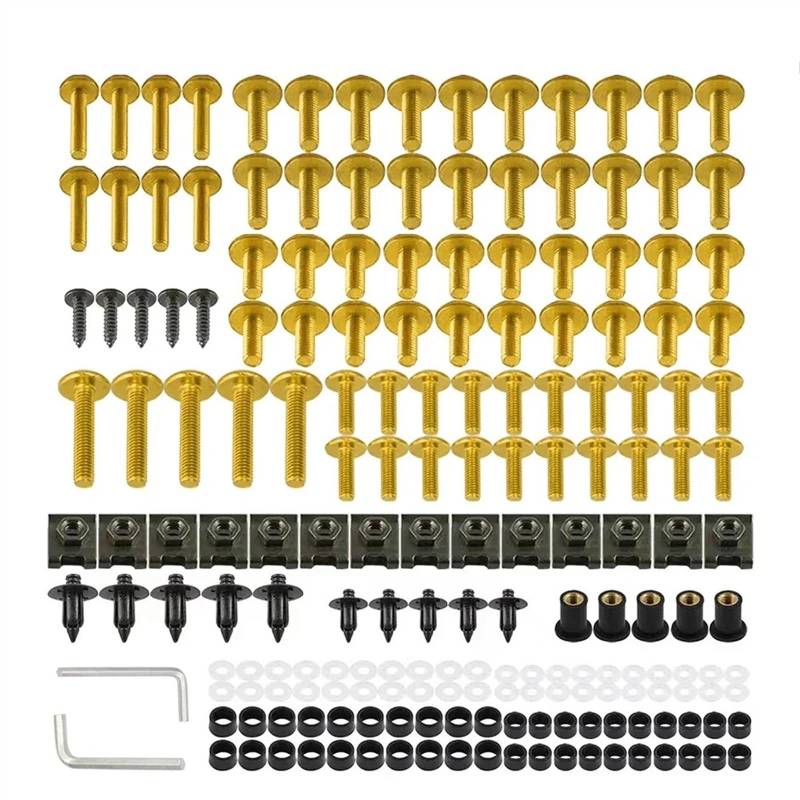 Motorrad Schrauben Set Für Motorradzubehör 8 Farben 195 Teile/Satz M6 M5 Verkleidungsschrauben Kit Karosserieschrauben Mutter(Gold) von BOSDF