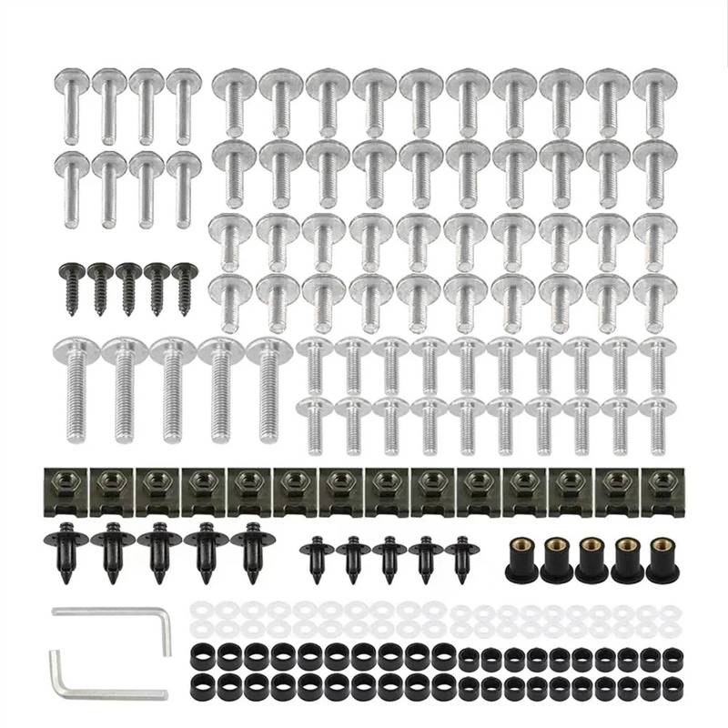 Motorrad Schrauben Set Für Motorradzubehör 8 Farben 195 Teile/Satz M6 M5 Verkleidungsschrauben Kit Karosserieschrauben Mutter(Silver) von BOSDF
