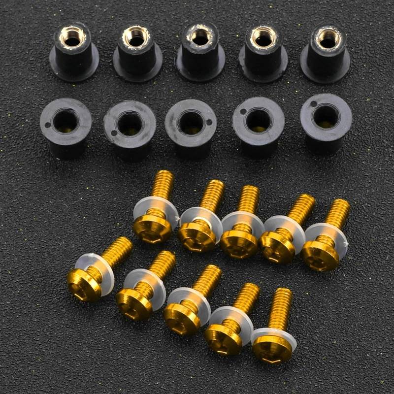 Motorrad Schrauben Set Für Y-AMAHA YZF R15 R25 R125 R1 R6 R3 R7 R1M R1S YZF600R 10 STÜCKE Verkleidung Windschutzscheibe Schraubenbolzensatz Windschutzscheibenbefestigungsmutter(Gold) von BOSDF