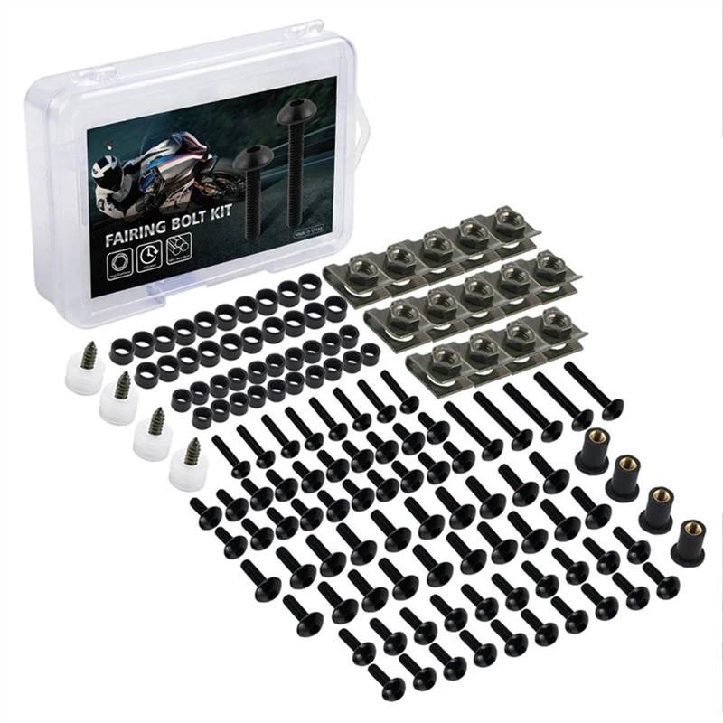 Motorrad Schrauben Set Für Y-amaha FZ1 FZ6 FZ8 FZR400 FZR600 FZR600R FZR750R 177-teiliges komplettes CNC-Verkleidungsschrauben-Kit Karosserieschraubenmutter(Black) von BOSDF