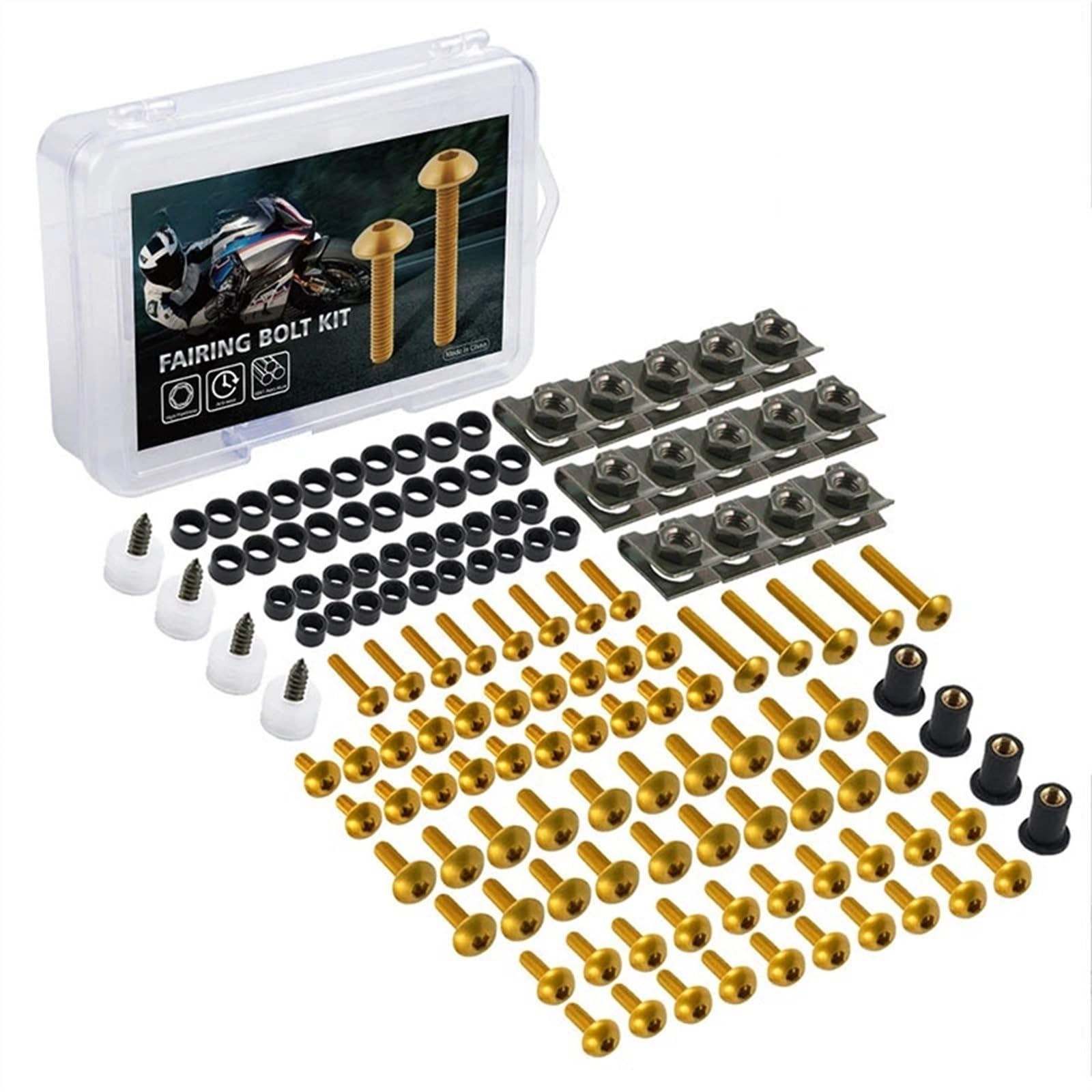 Motorrad Schrauben Set Für Y-amaha FZ1 FZ6 FZ8 FZR400 FZR600 FZR600R FZR750R 177-teiliges komplettes CNC-Verkleidungsschrauben-Kit Karosserieschraubenmutter(Gold) von BOSDF