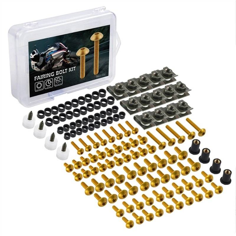 Motorrad Schrauben Set Für Y-amaha FZ1 FZ6 FZ8 FZR400 FZR600 FZR600R FZR750R 177-teiliges komplettes CNC-Verkleidungsschrauben-Kit Karosserieschraubenmutter(Gold) von BOSDF