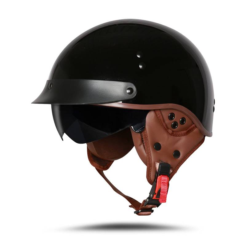 BOSERMEM Motorradhelm Mit Schutzbrille DOT/ECE-Zugelassen, Jethelm Roller-Helm Scooter-Helm Moped Mofa-Helm Chopper Vintage(Helles Schwarz, M 57-58cm), T535 von BOSERMEM