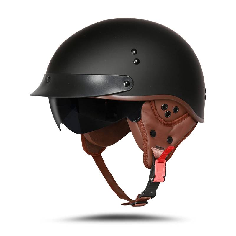 BOSERMEM Motorradhelm Mit Schutzbrille DOT/ECE-Zugelassen, Jethelm Roller-Helm Scooter-Helm Moped Mofa-Helm Chopper Vintage(Matt-Schwarz, L 59-60cm) von BOSERMEM