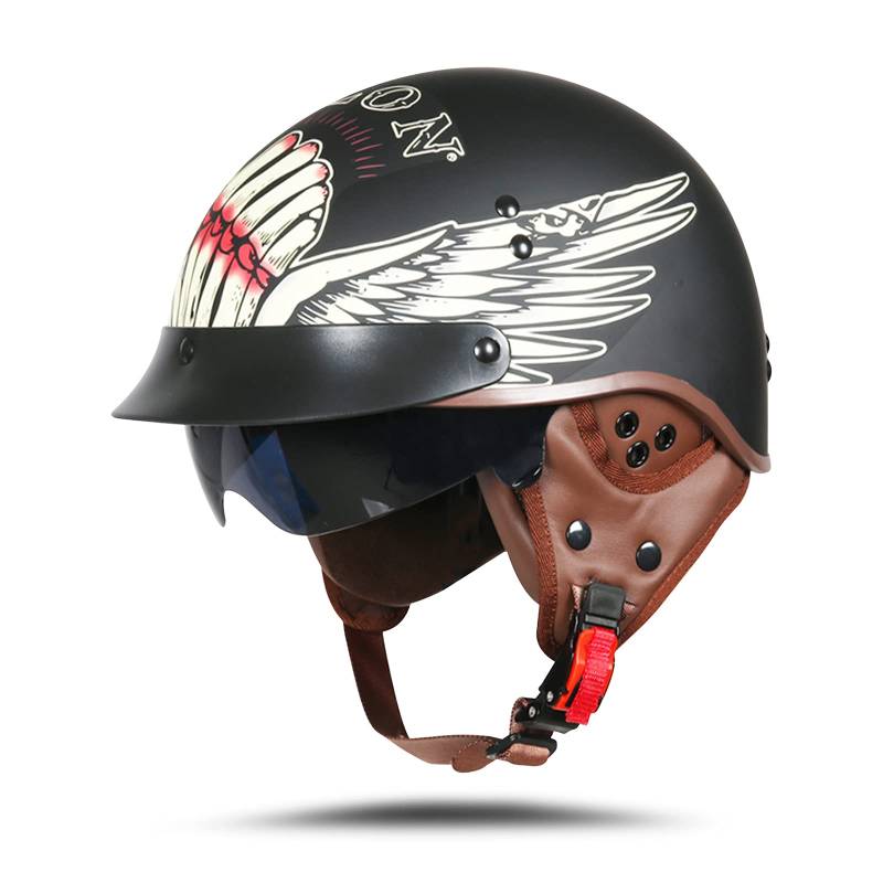 BOSERMEM Motorradhelm Mit Schutzbrille DOT/ECE-Zugelassen, Jethelm Roller-Helm Scooter-Helm Moped Mofa-Helm Chopper Vintage(Mattschwarzes Shura, XL 61-62cm) von BOSERMEM