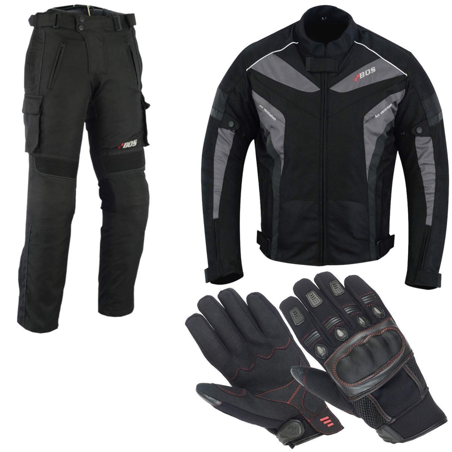 BOSMoto Motorradkombi Cordura Textilien Motorradjacke, Motorradhose,Handschuhen Schwarz, (3XL) von BOSMoto