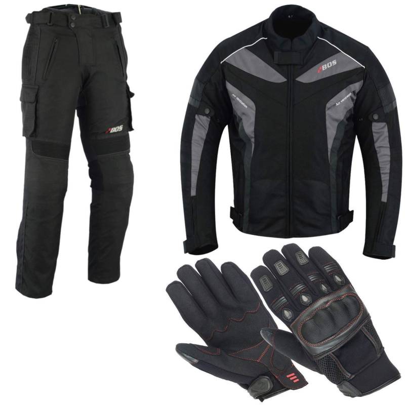 BOSMoto Motorradkombi Cordura Textilien Motorradjacke, Motorradhose,Handschuhen Schwarz, (4XL) von BOSMoto