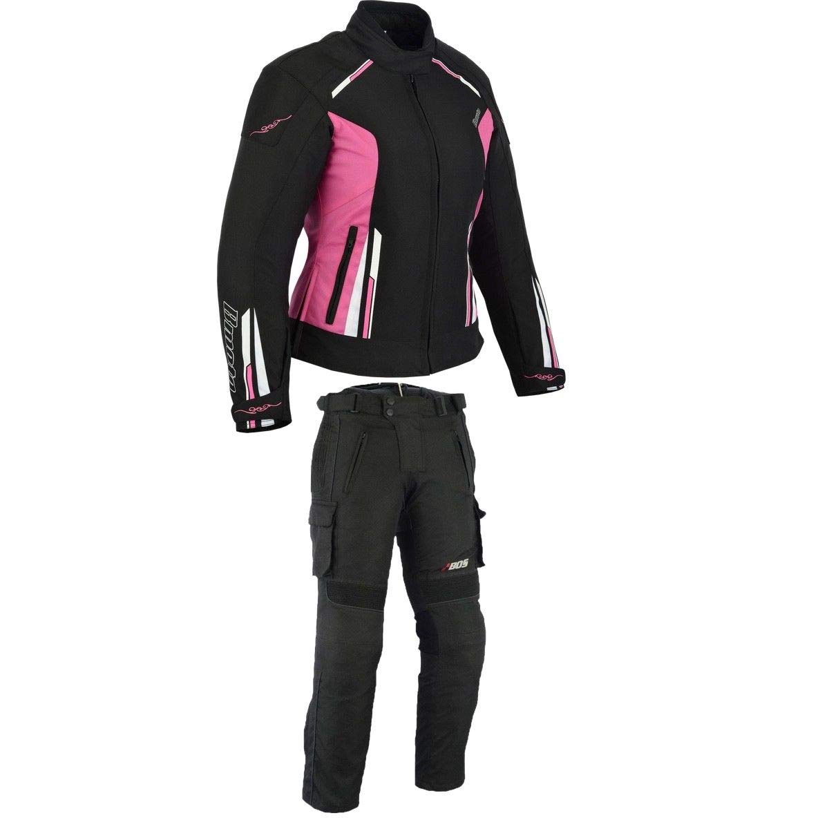 Damen Motorrad Motorradkombi Textil Schwarz Weiß Rose (M) von BOSmoto