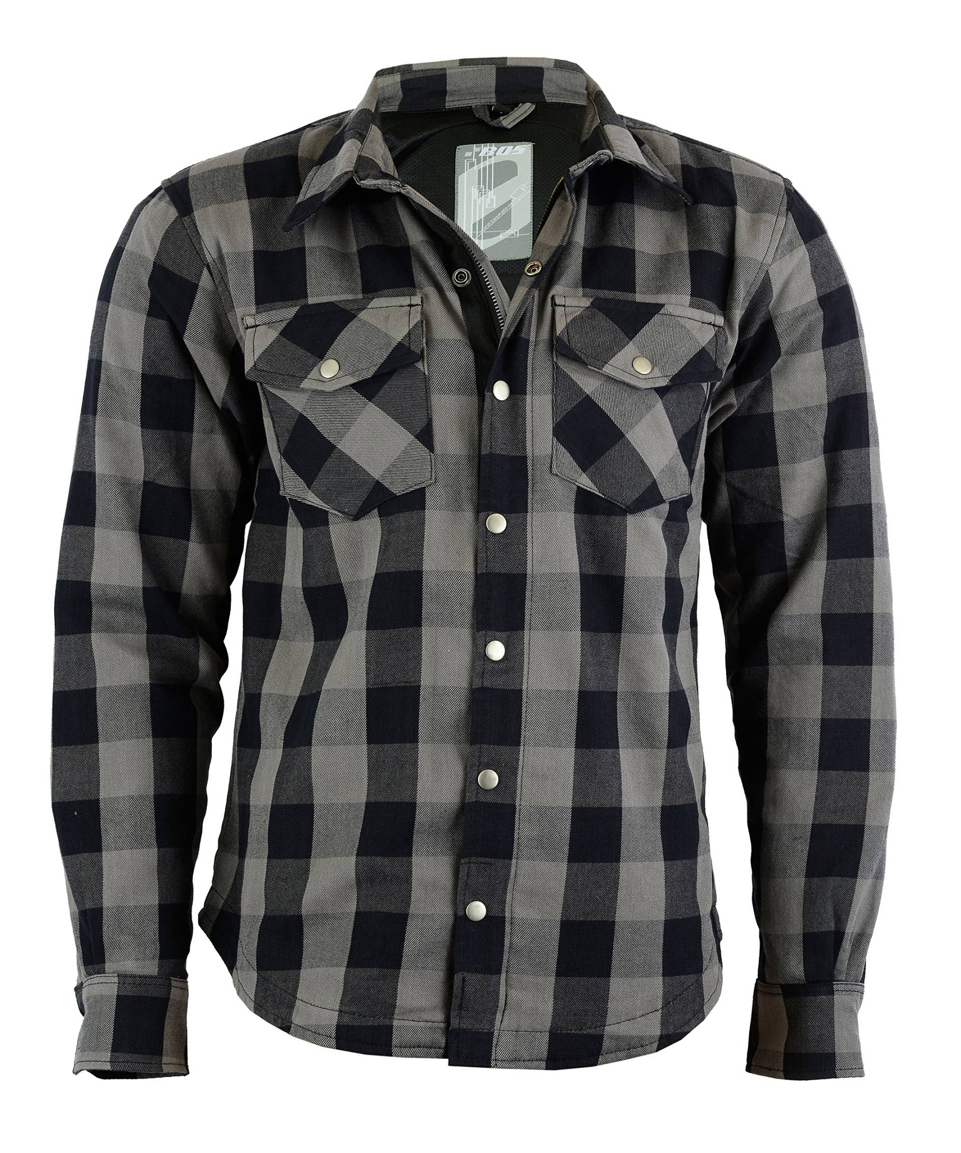 Kevlar Hemd Jacke Lumberjack Lumber Jack Shirt (XL, Grau Schwarz) von BOSmoto
