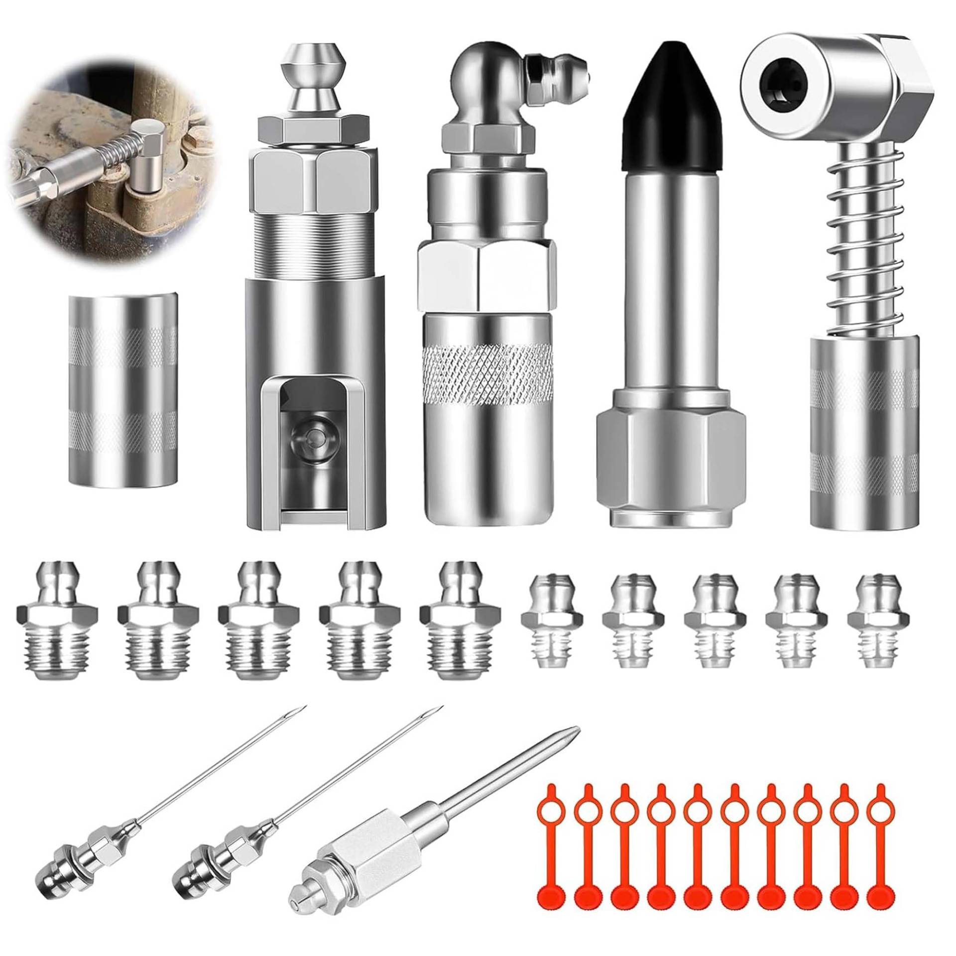 BOTEWO 28 Stück Fettpresse Aufsatz Set: Fettpresse Adapter Schmiernippel Aufsatz Schmierpresse Anschluss Nippel 7 Typen für den Meisten Fettpressen BOTEWO 28 Stück Fettpresse Aufsatz Set: Fettpresse Adapter Schmiernippel Aufsatz Schmierpresse Anschluss Nippel 7 Typen für den Meisten Fettpressen von BOTEWO