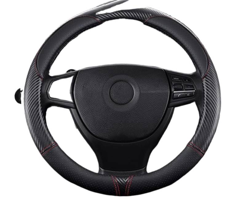 Lenkradbezug Autozubehör 38 Cm/15 Zoll Universal-Lenkradbezug Aus Schwarzem Leder, Atmungsaktiv, rutschfest Auto Lenkradschutz von BPBHFFNMW