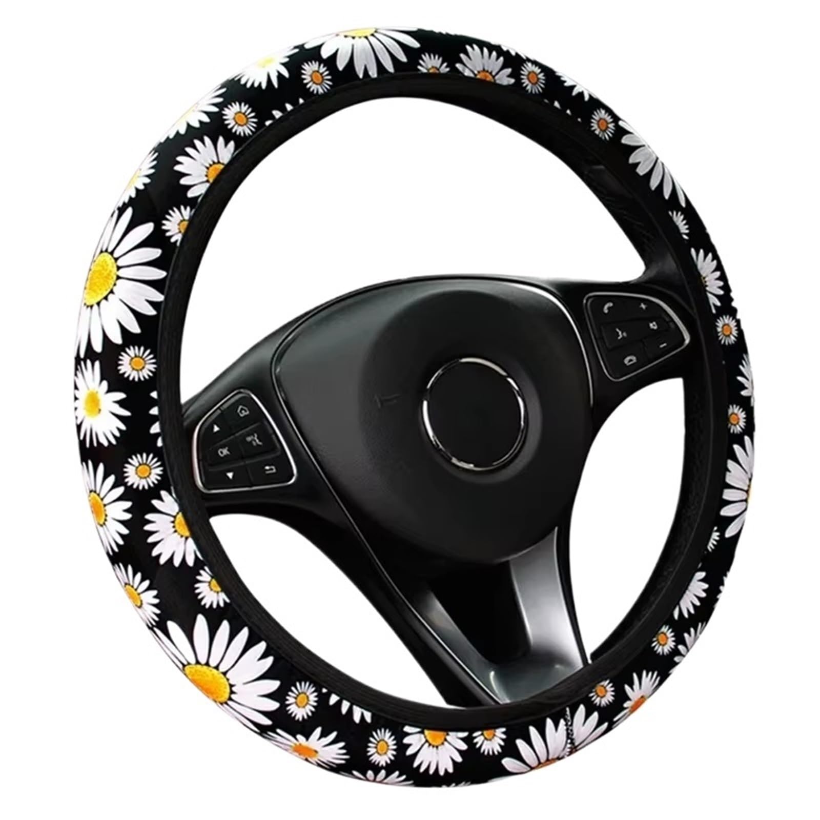 Lenkradbezug Bezüge Aus Wolle, Universal, Für Den Innenraum, Winter, Schwarz, Warm, Lang, Aus Wolle, Plüsch, Autolenkrad Auto Lenkradschutz(Daisy) von BPBHFFNMW