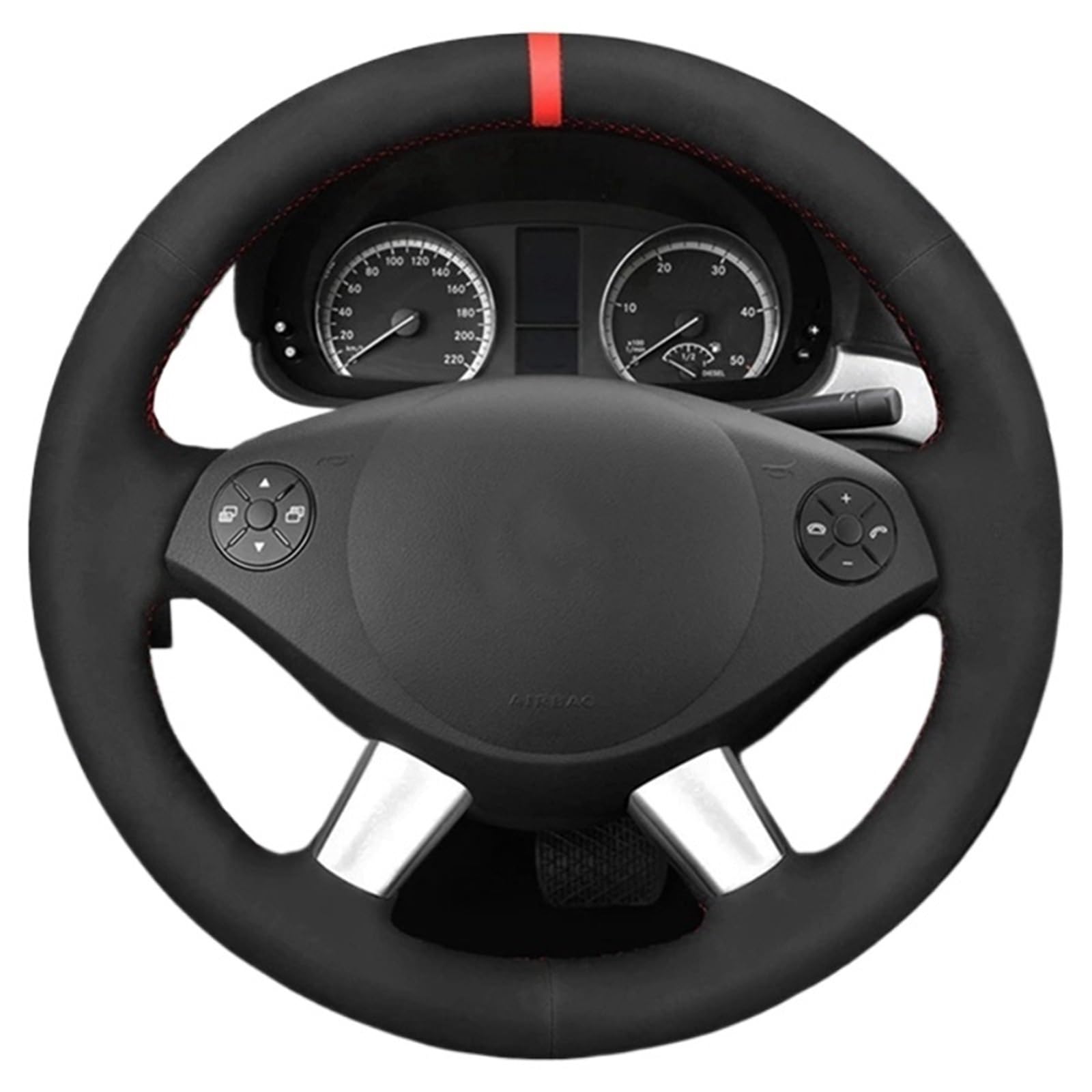 Lenkradbezug Für Benz Für W639 Für Viano Für Vito 2010-2015 Für Valente 2012-2015 Schwarz Wildleder Leder Geflecht Auto Lenkrad Abdeckung Auto Lenkradschutz(Red Blue Thread) von BPBHFFNMW