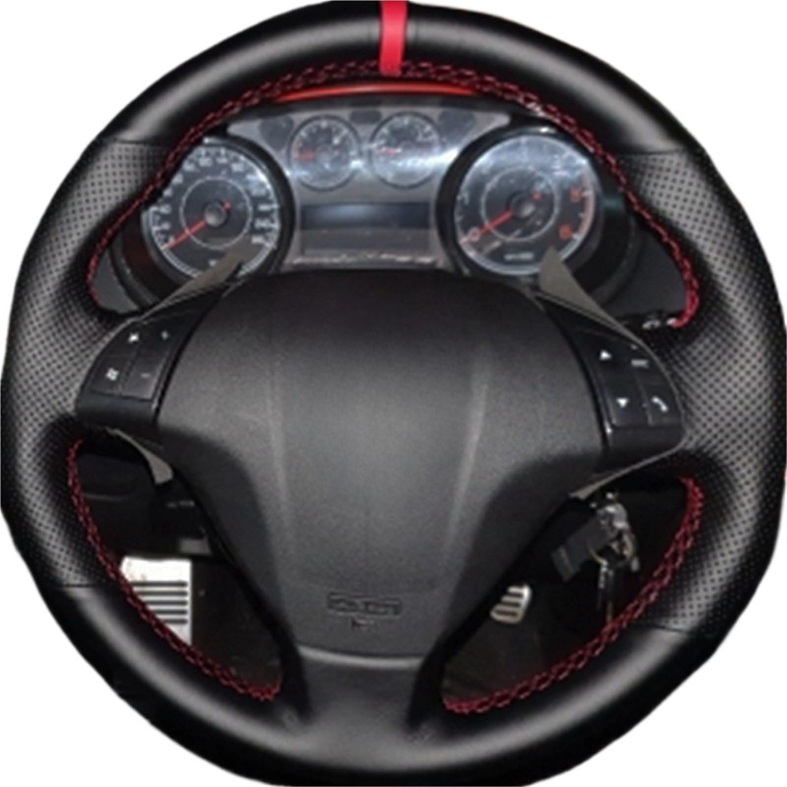 Lenkradbezug Für FIAT Für Punto Für Bravo Für Linea Für Qubo Für Doblo Für Grande Für Punto Künstliche Leder Geflecht Auto lenkrad Abdeckung Wrap Auto Lenkradschutz(Red Thread) von BPBHFFNMW