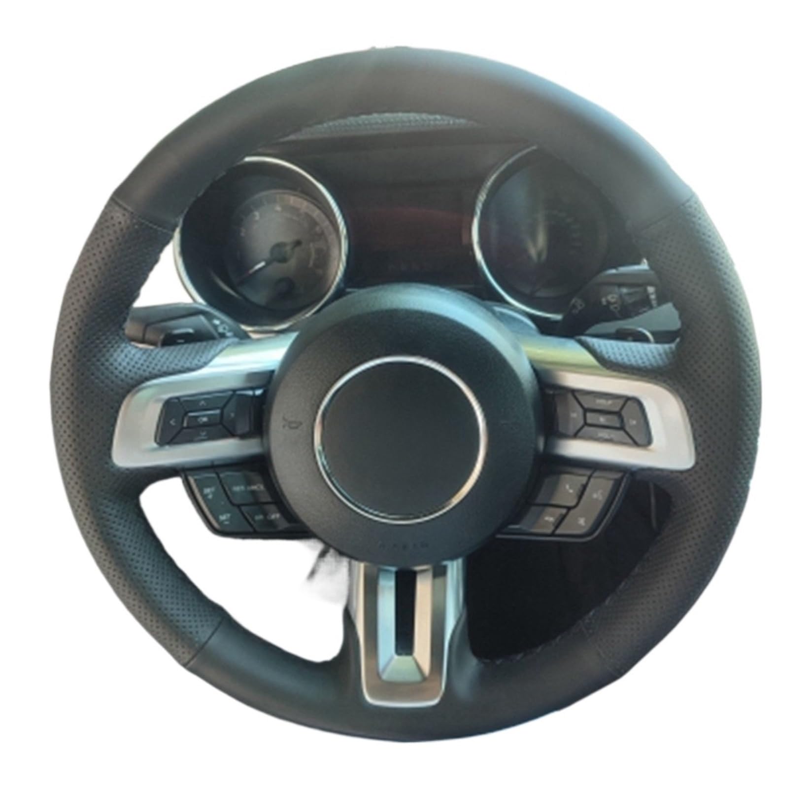 Lenkradbezug Für Ford Für Mustang Für Mustang GT 2015-2019 Schwarz Anti-Slip Leder Lenkrad Geflecht Auto Lenkrad Abdeckung Auto Lenkradschutz(Gray Thread) von BPBHFFNMW