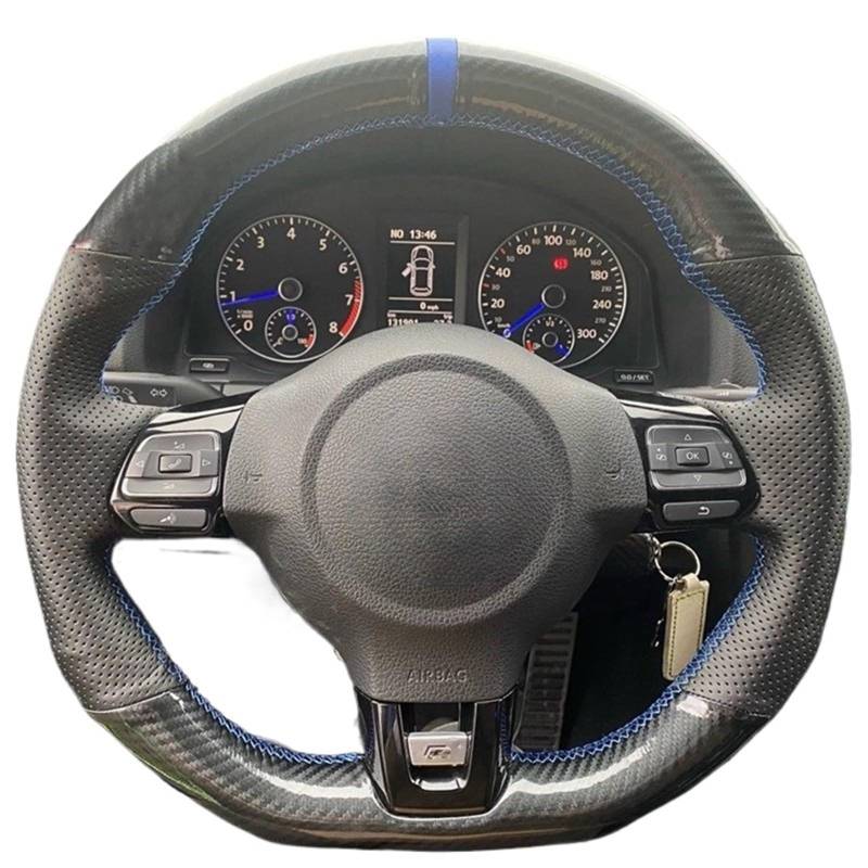 Lenkradbezug Für Golf 6 Für GTI Für MK6 Für Scirocco R Hand-Genäht Nicht-Slip Schwarz Carbon Faser Leder Auto Lenkrad Abdeckung Auto Lenkradschutz(White Thread) von BPBHFFNMW
