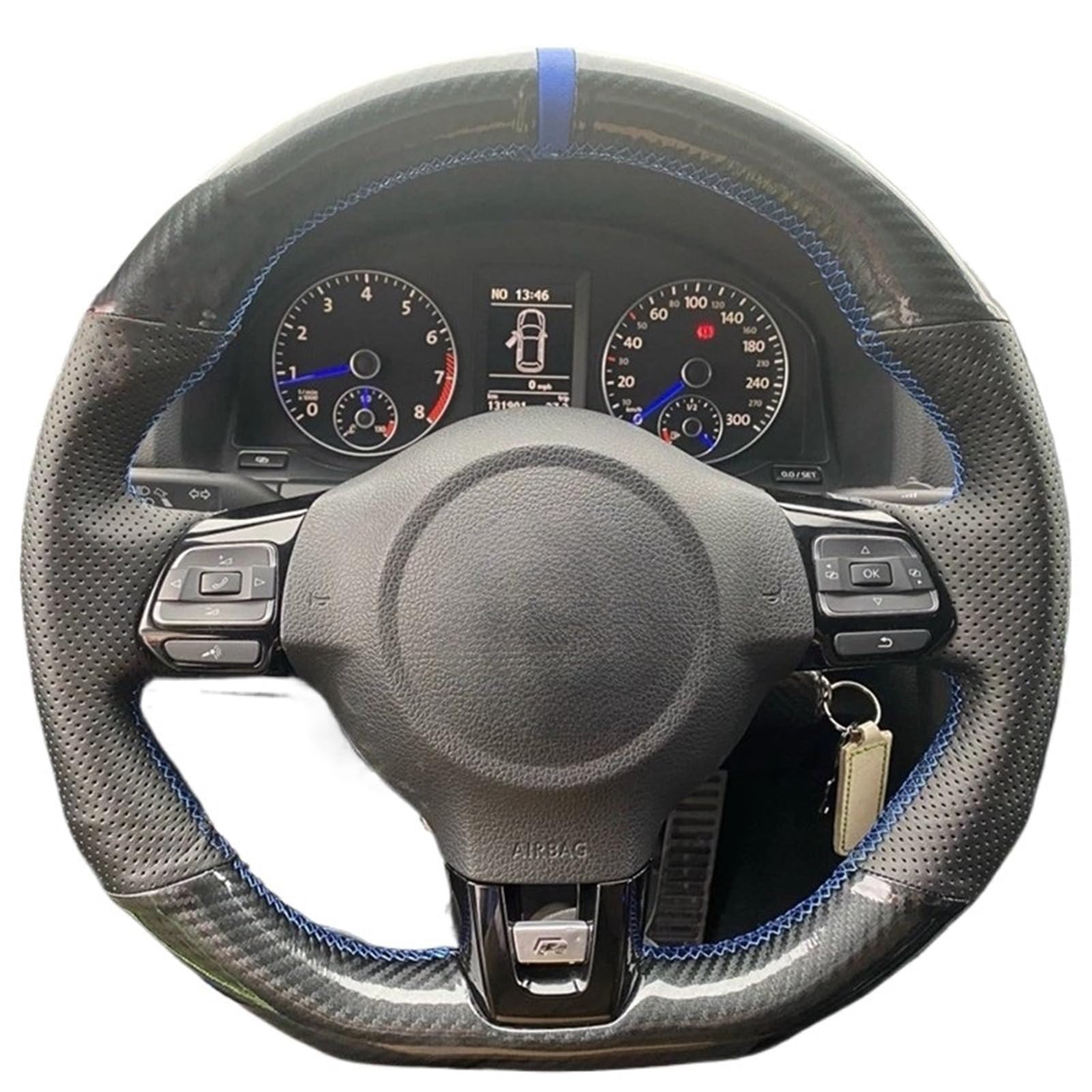 Lenkradbezug Für Golf 6 Für GTI Für MK6 Für Scirocco R Hand-Genäht Nicht-Slip Schwarz Carbon Faser Leder Auto Lenkrad Abdeckung Auto Lenkradschutz(Yellow Thread) von BPBHFFNMW