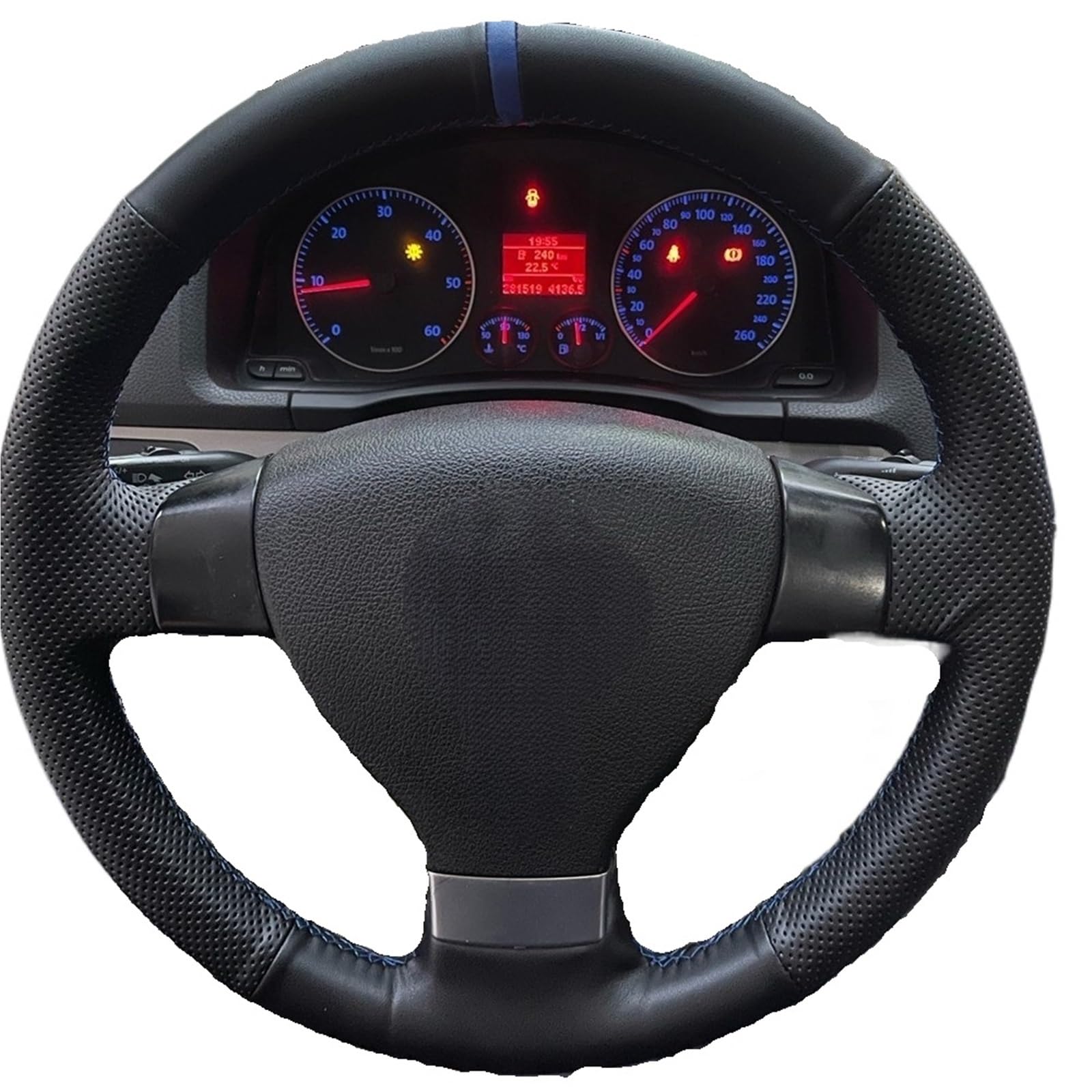 Lenkradbezug Für Passat Für B6 Für Tiguan Für Golf 5 Für Jetta Für Mk5 Schwarz Anti-Slip Lenkrad Geflecht Auto Lenkrad Abdeckung Auto Lenkradschutz(Blue Thread) von BPBHFFNMW