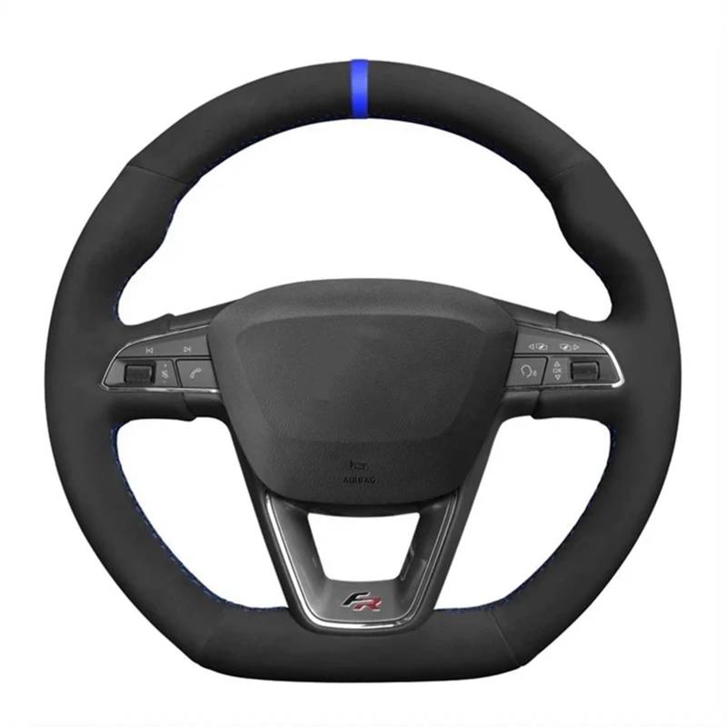 Lenkradbezug Für Seat Für Leon Für Cupra R 2013-2019 Für Ibiza Für Cupra 2016-2019 Für Ateca 2016-2019 Auto Lenkrad Abdeckung Schwarz Wildleder Auto Lenkradschutz(Red Blue Thread) von BPBHFFNMW