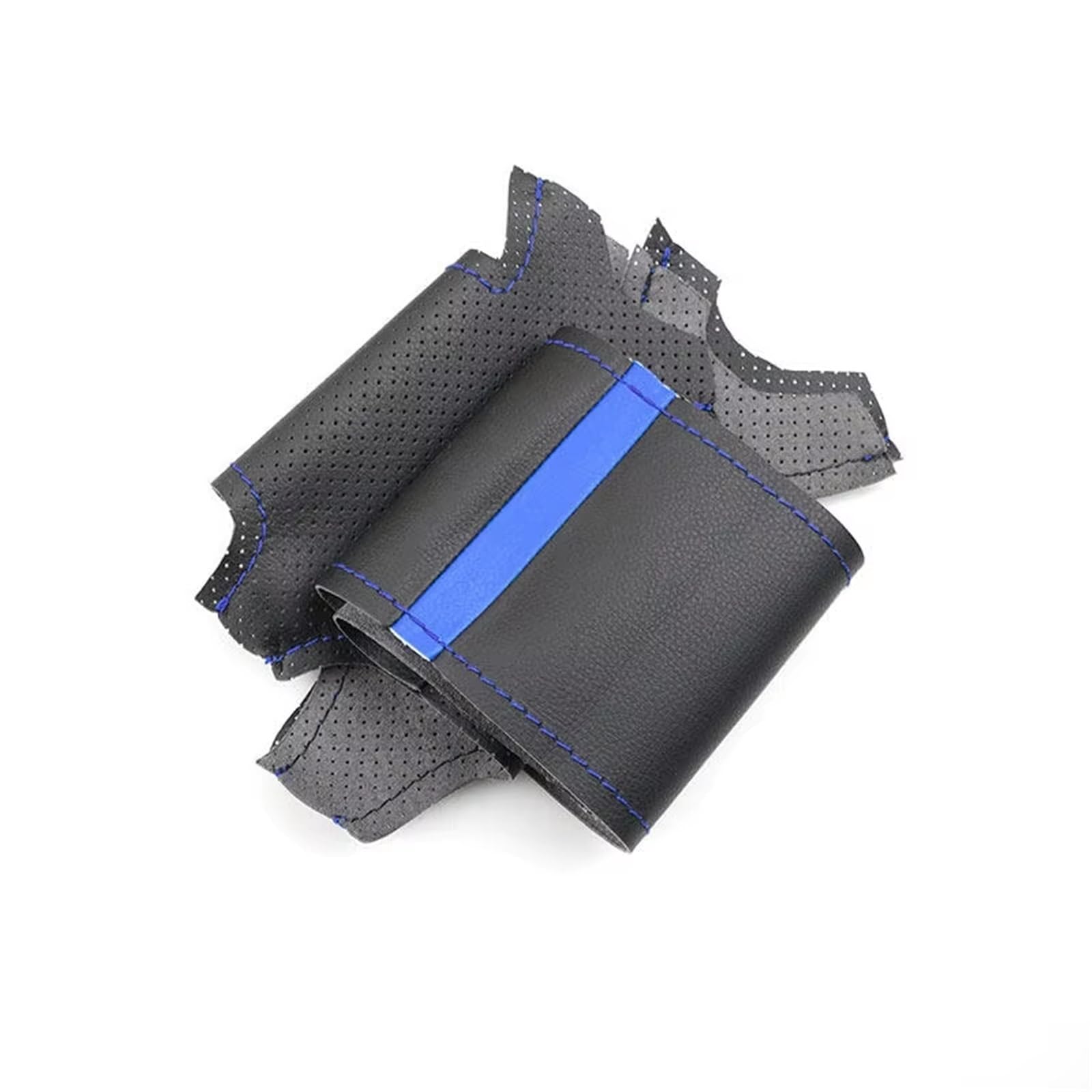 Lenkradbezug Perforierte Leder Hand-genäht Auto Innen Lenkrad Abdeckung Trim Für A3 Für 8P Für Sportback Für A4 Für B7 Auto Lenkradschutz(Blue line-Blue bar) von BPBHFFNMW