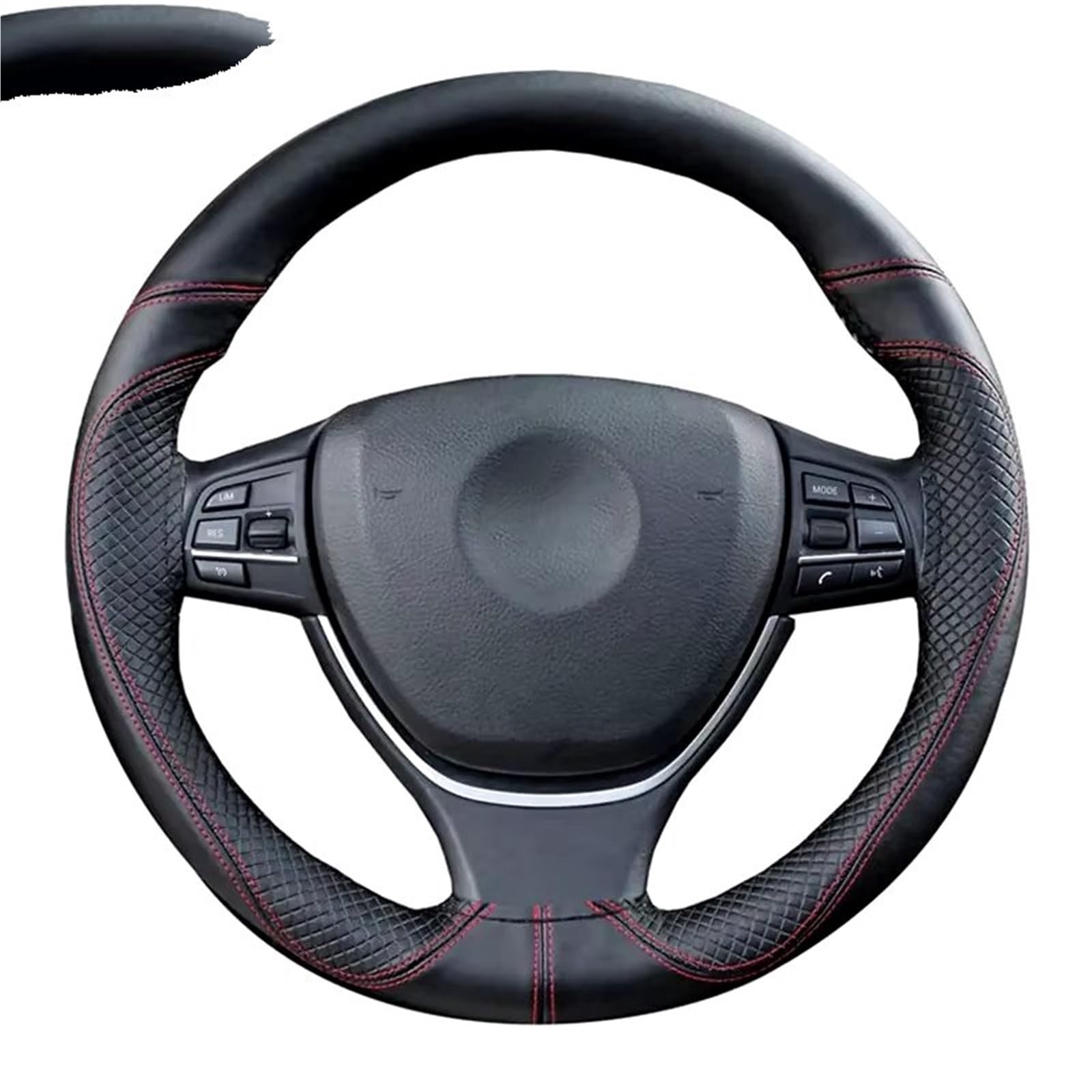 Lenkradbezug Rindsledergeflecht Mit Nadelfaden, 38 cm, Auto-Lenkradbezug, Weich, rutschfest, Lenkradgeflecht Auto Lenkradschutz(Black Red) von BPBHFFNMW