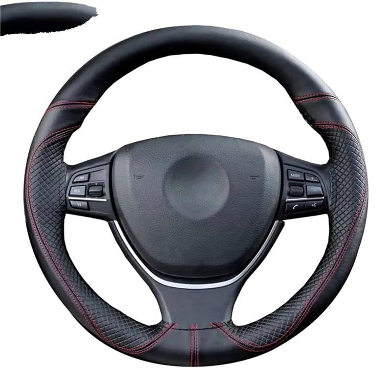Lenkradbezug Rindsledergeflecht Mit Nadelfaden, 38 cm, Auto-Lenkradbezug, Weich, rutschfest, Lenkradgeflecht Auto Lenkradschutz(Black Red) von BPBHFFNMW