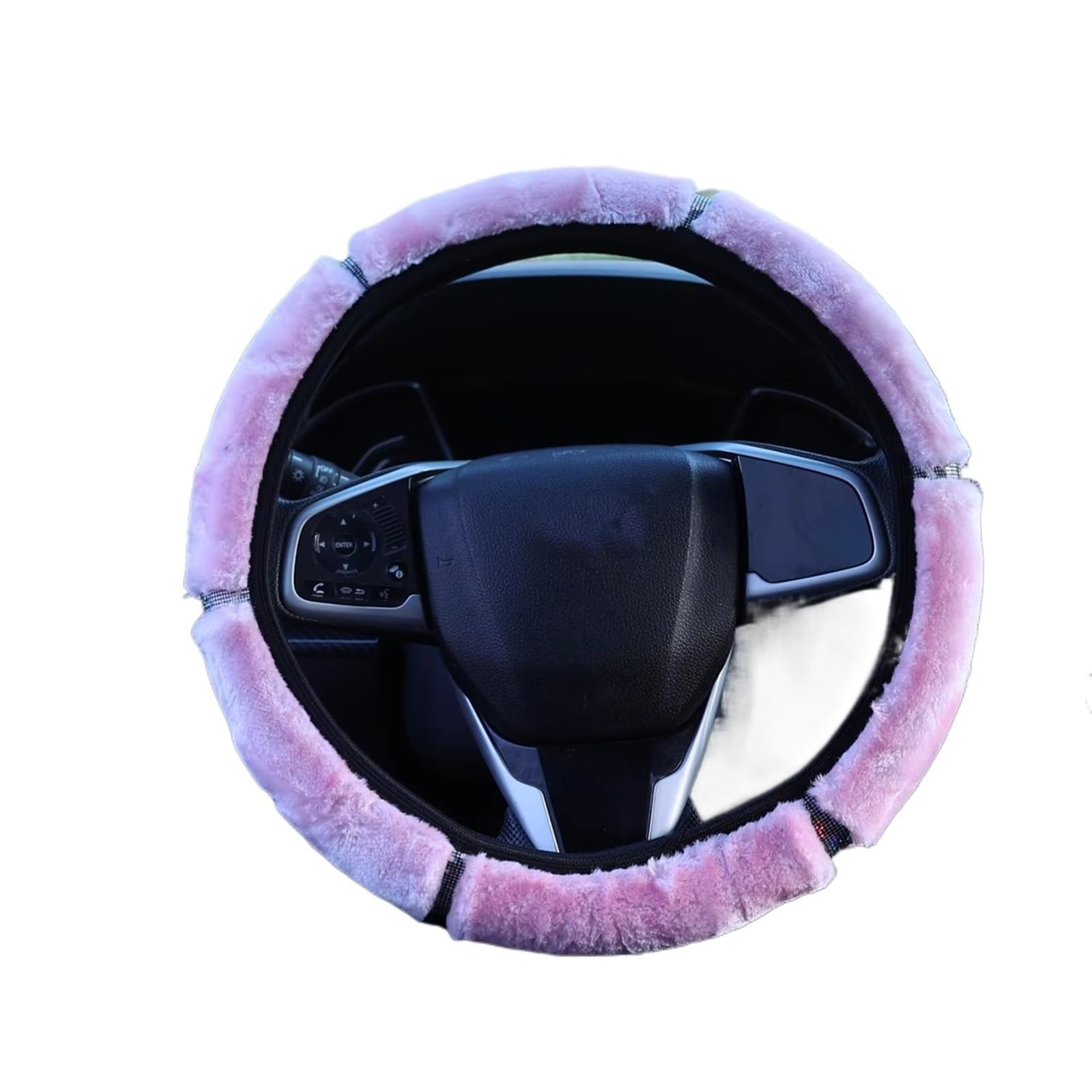 Lenkradbezug Weiche Plüsch-Griffabdeckung, Autozubehör, 38 cm, Universal, rutschfest, Spleißen, Elastisch, Elastisch, Auto-Winter-Lenkradabdeckung Auto Lenkradschutz(Pink-1pcs) von BPBHFFNMW