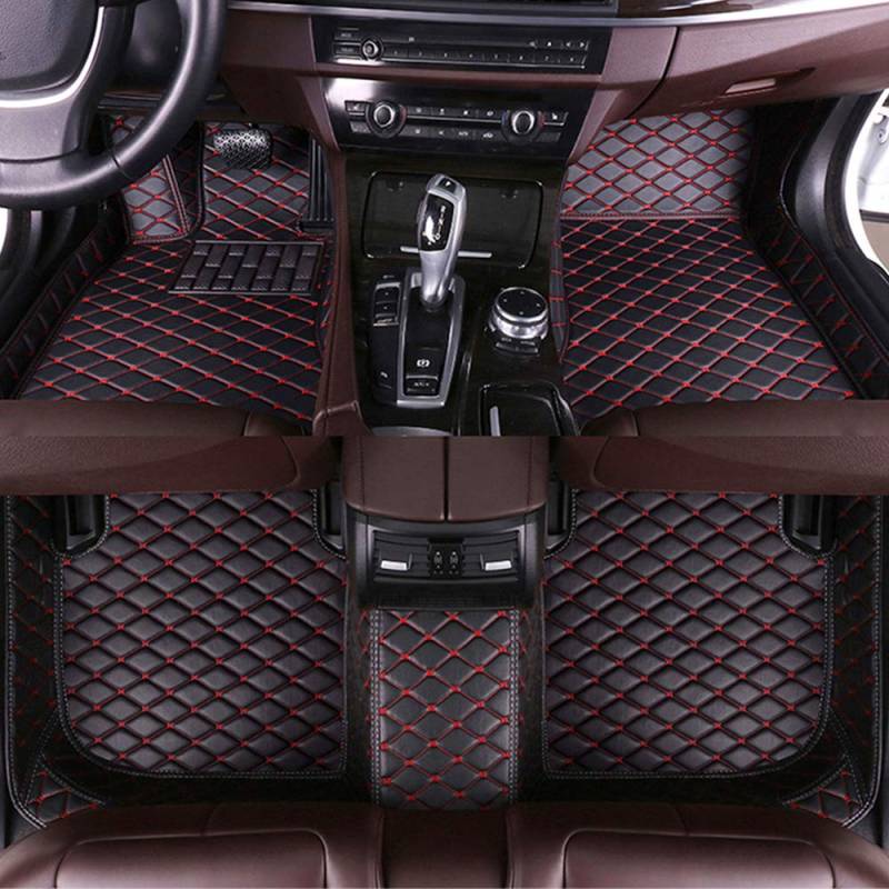 BPOOBP Auto Fußmatten Leder Bodenmatte für Tiguan 7seat 2017-2018 Allwetter Fussmatten Set Zubehör Fußmatte Schwarz Rot von BPOOBP