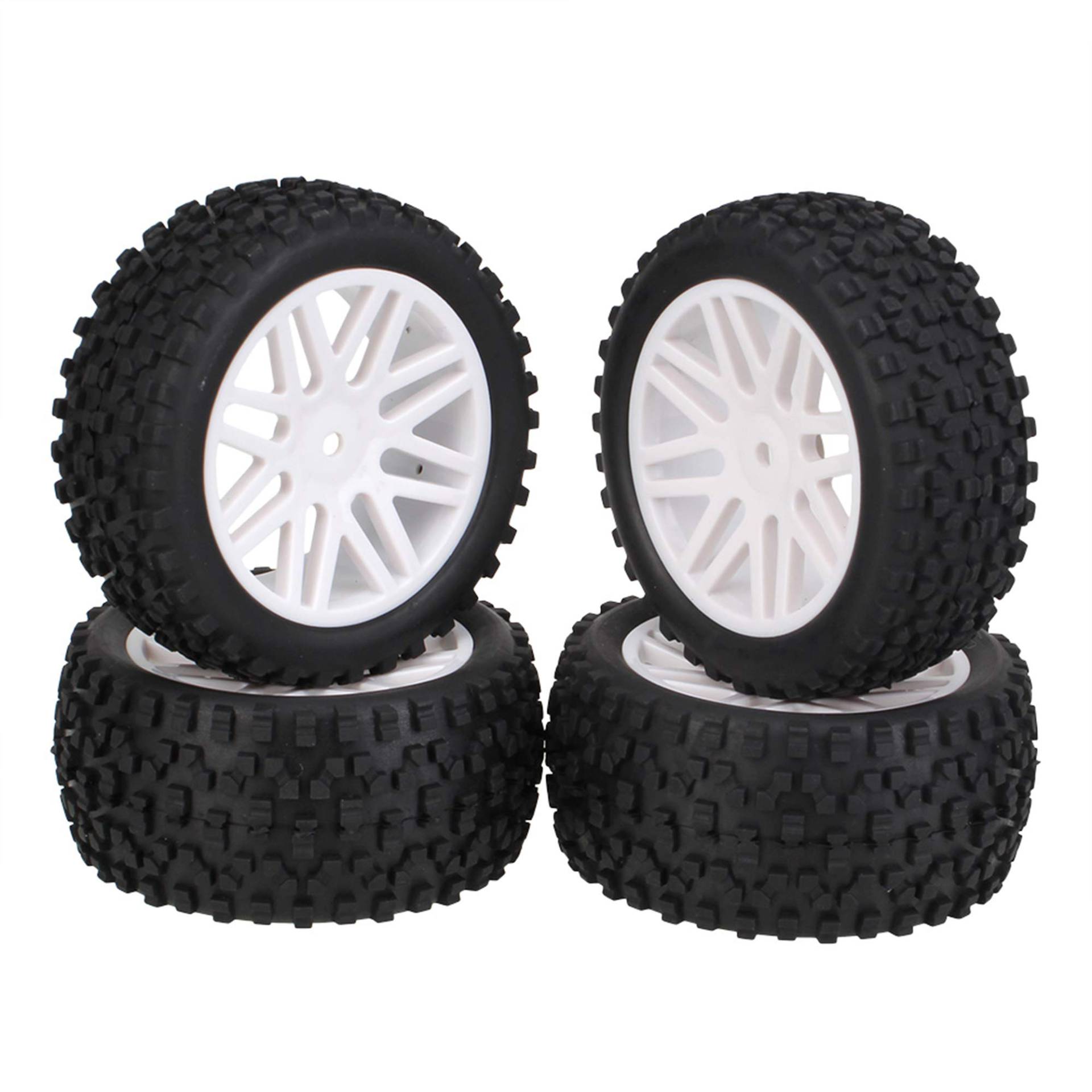 Weiße vordere hintere Buggy-Felge Gummireifen für RC 1:10 4er Pack Weiße vordere hintere Buggy-Felge Gummireifen für RC 1:10 4er Pack von BQLZR