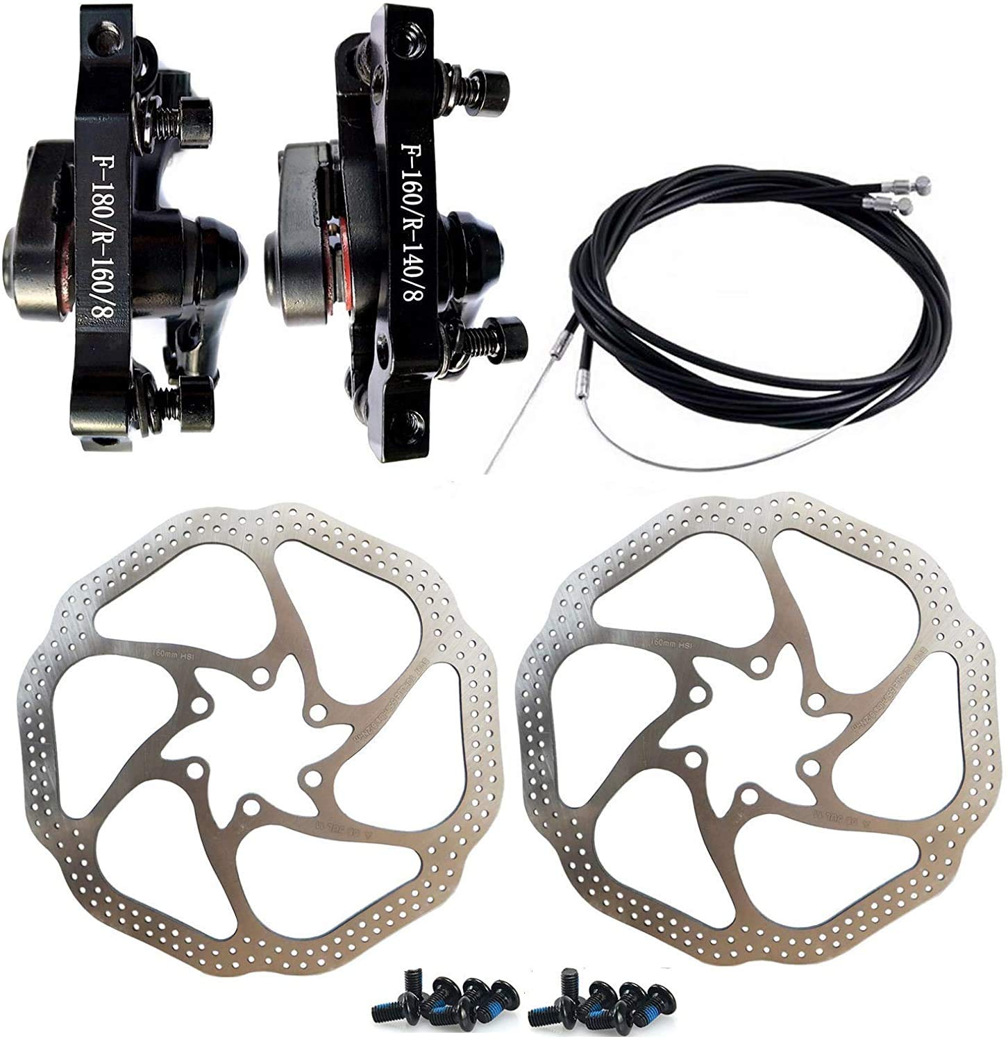 BQSHOP HS1 Fahrrad-Scheibenbremsen-Set – Mountainbike, mechanisch, vorne und hinten, 160 mm Bremssattel, Rotor, BB7, BB8, mit Schrauben und Kabel (BB8) von BQSHOP