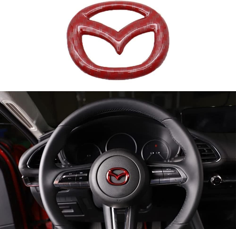 Auto Lenkrad Logo Dekoration Für Mazda 3 6 CX-3 CX-5 CX-9, Emblem Logo Rahmen Abziehbild, Innere Änderung Zubehör,Red von BRALEM