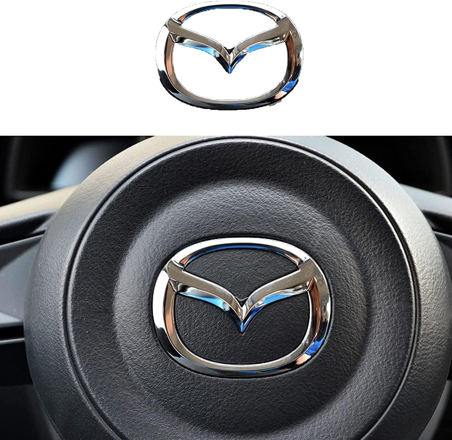 Auto Lenkrad Logo Dekoration Für Mazda 3 6 CX-3 CX-5 CX-9, Emblem Logo Rahmen Abziehbild, Innere Änderung Zubehör,Silver von BRALEM