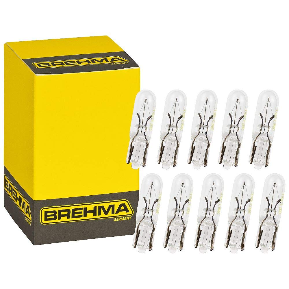 BREHMA 10x T5 Glassockellampe W2x4.6d 12V 2,3W W2,3W mit E Prüfzeichen von BREHMA