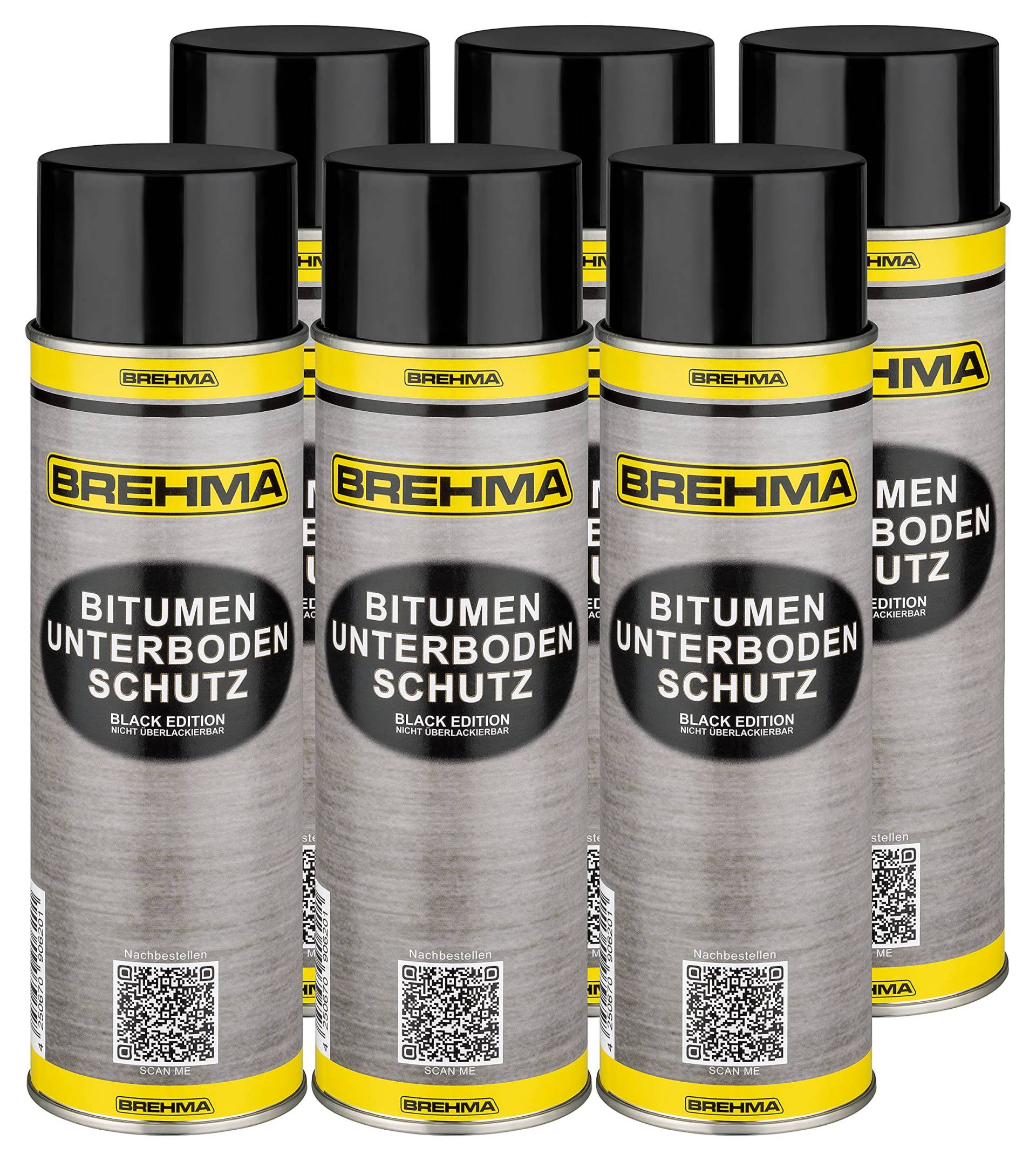 BREHMA 6X Bitumen Unterbodenschutz Black Edition 500ml Steinschlagschutz Spray schwarz mit Griff von BREHMA