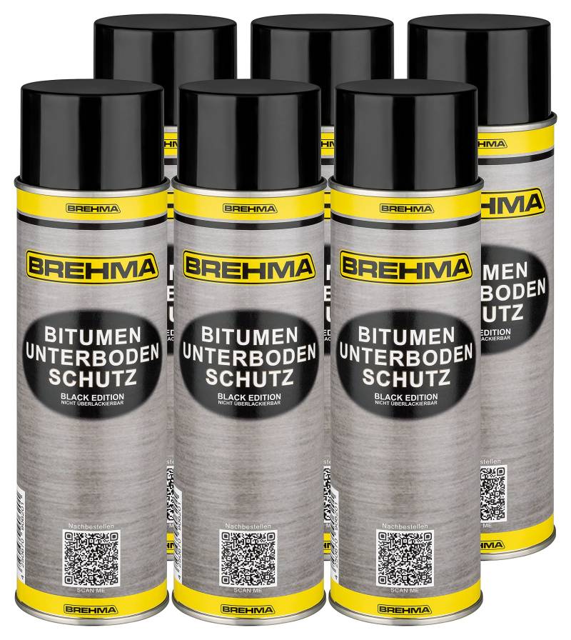 BREHMA 6X Bitumen Unterbodenschutz Black Edition 500ml Steinschlagschutz Spray schwarz mit Griff von BREHMA